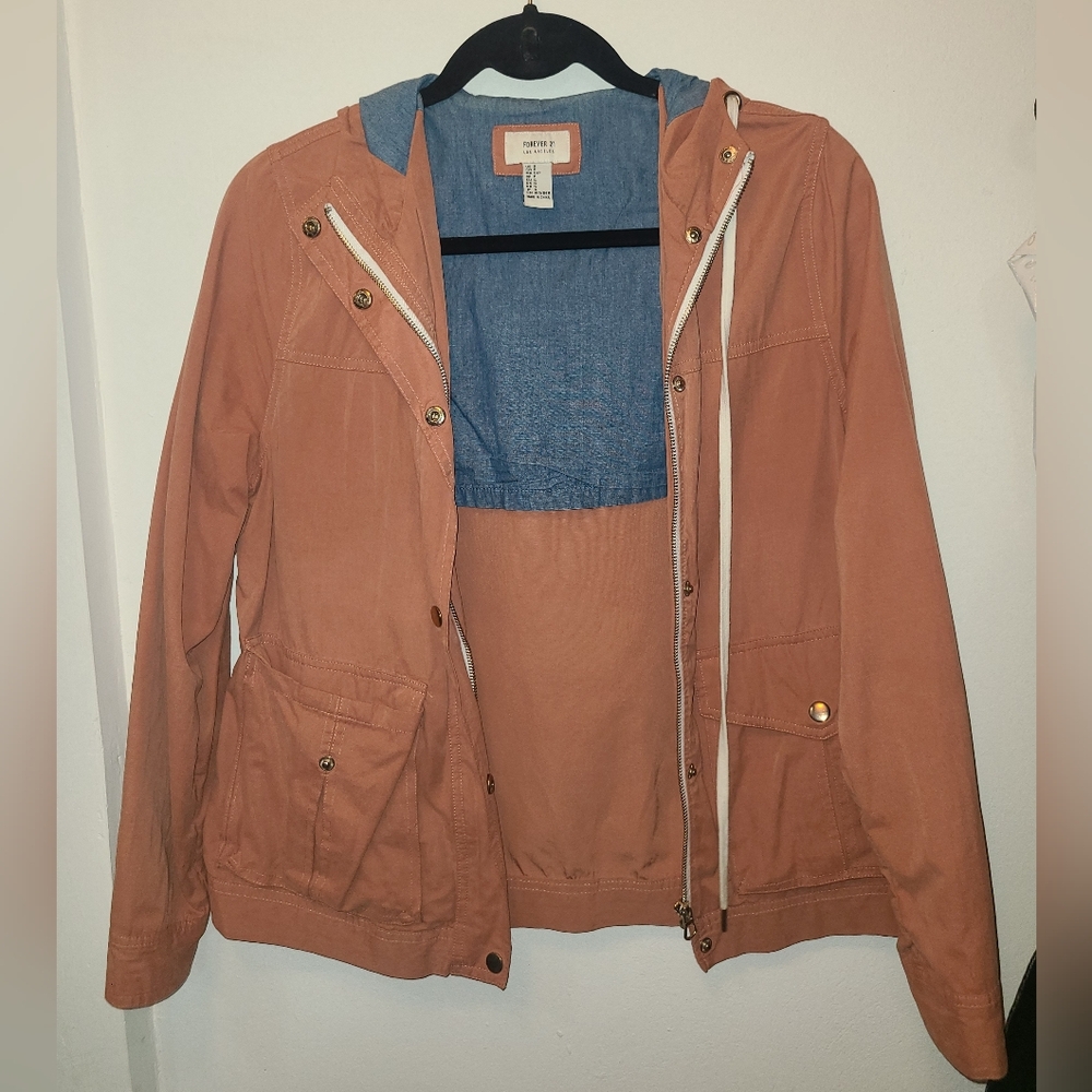 Forever 21 Women's Salmon Utility Jacket with Blue Lining